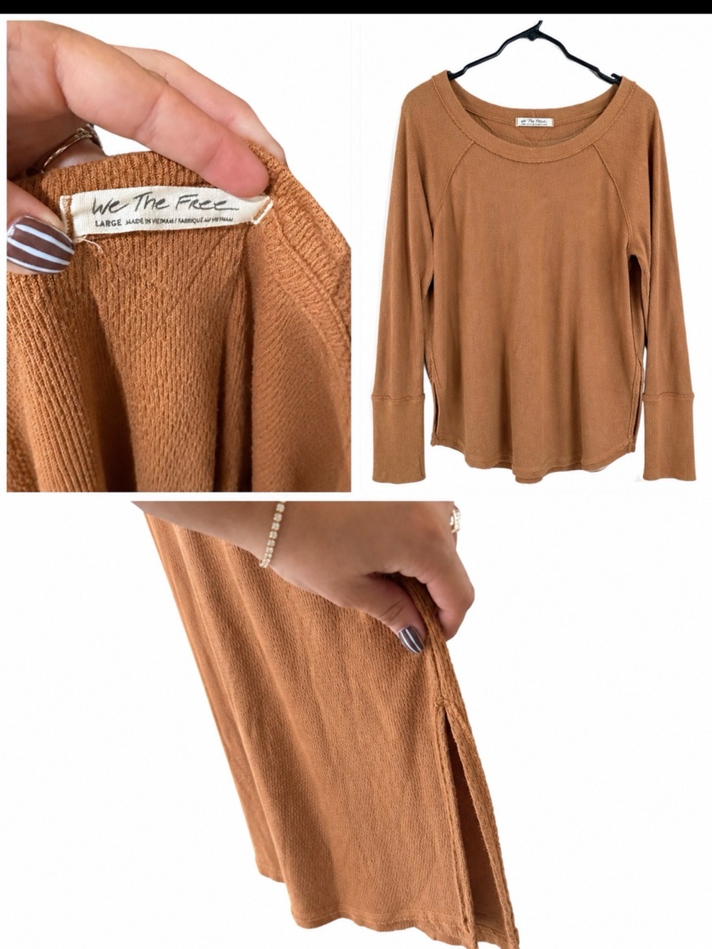 We The Free Rust Brown Waffle-Knit Long Sleeve Top